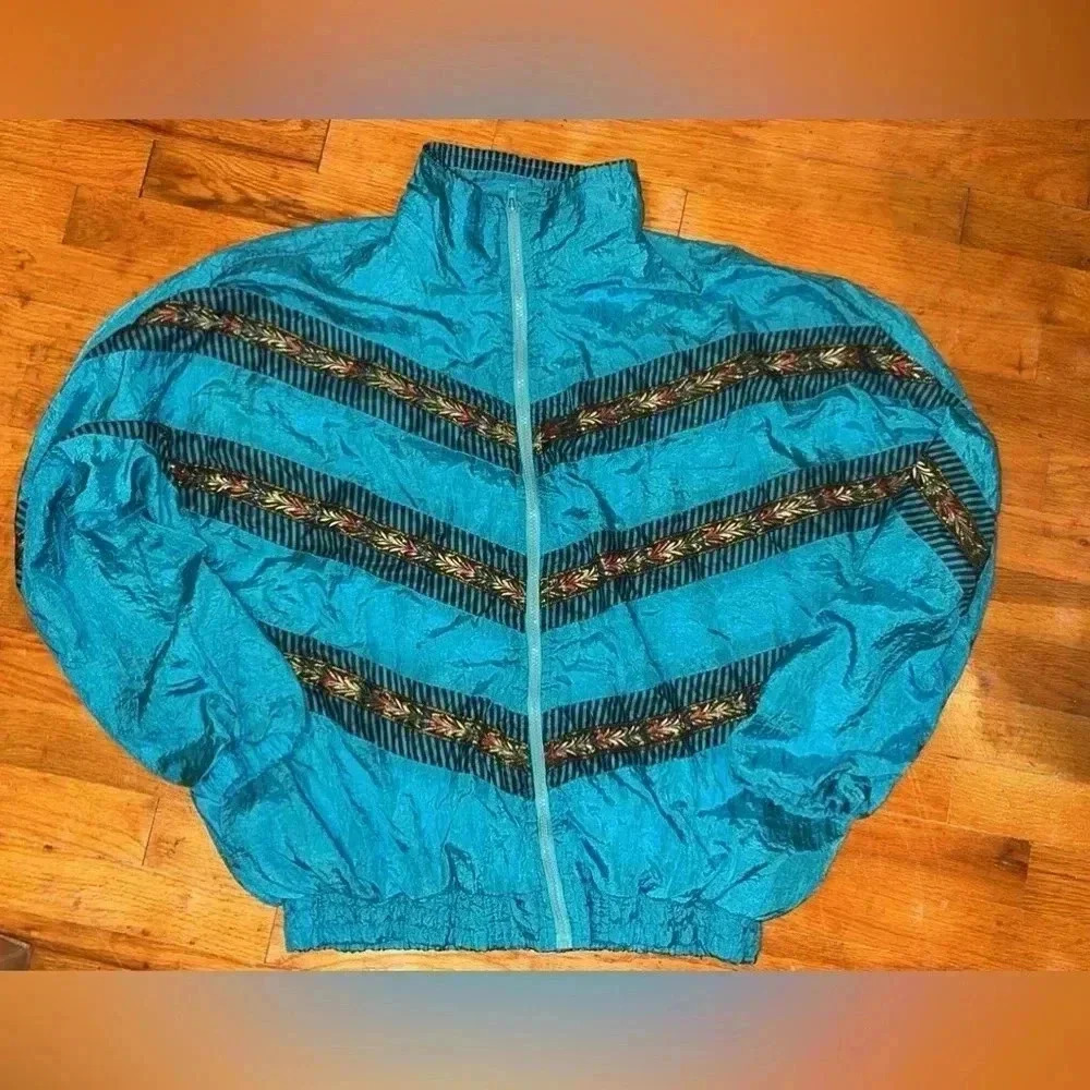 Sale VINTAGE Grand Prix XL blue zipper jacket coat nylon activewear 1990’s - Picture 2 of 9
